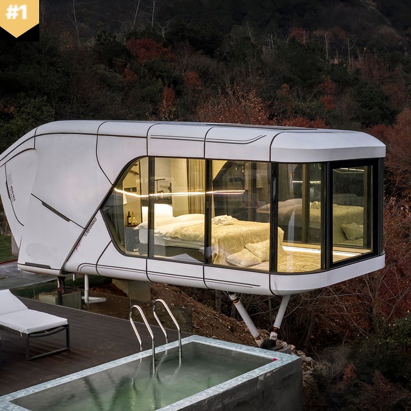 Luxury 20ft 40ft Tiny Mobile Prefab House Waterproof Space Capsule with Kitchen Living Room Courtyard